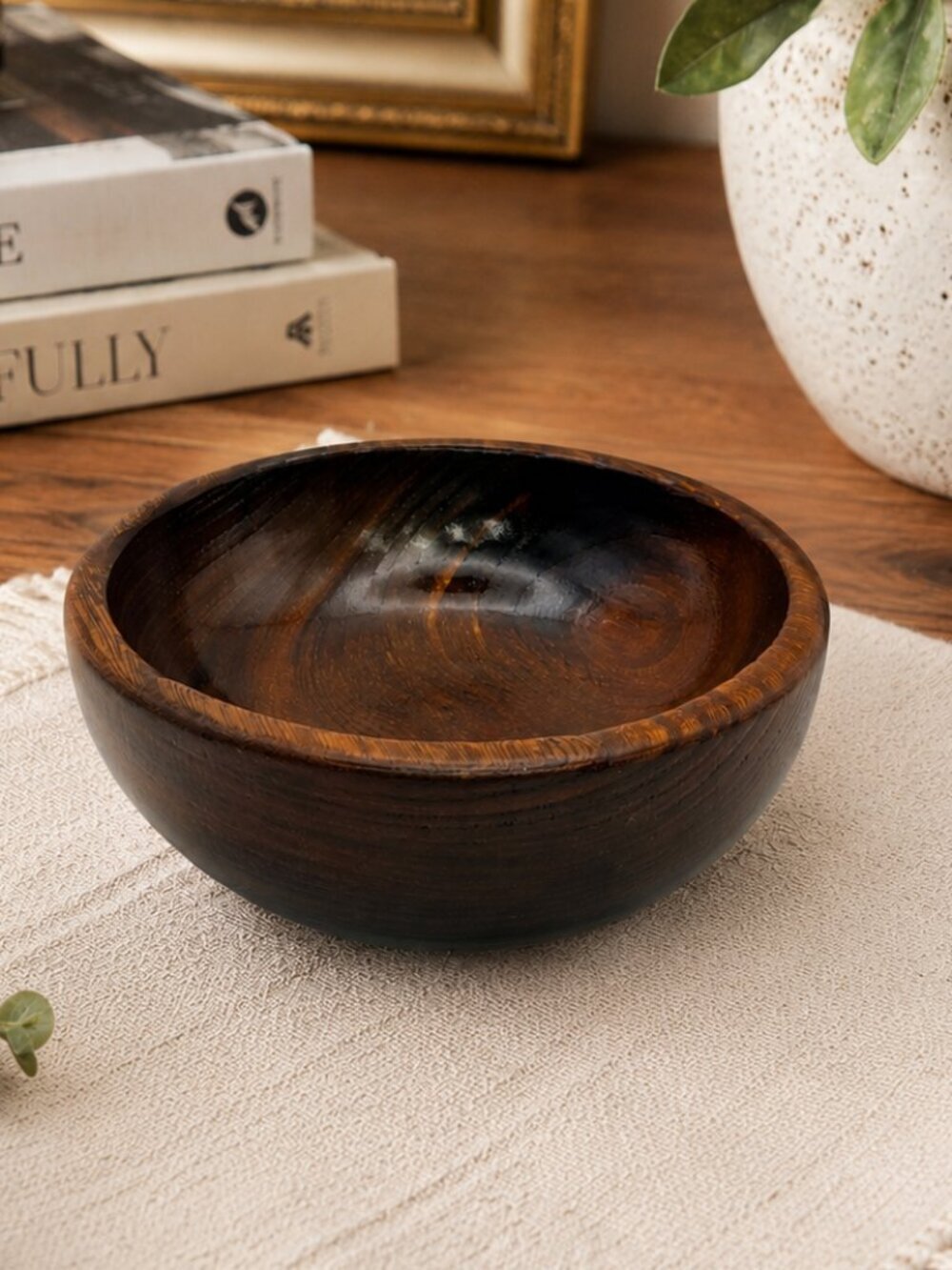 Vintage Hand Turned Mahogany Wood Bowl | Rustic Wooden Catchall Dish | MCM